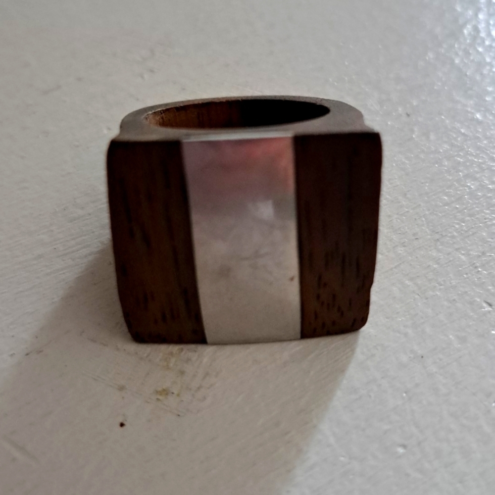 VTG WOOD metal artsy organic feel minimalist flat square top ring woodsy rustic